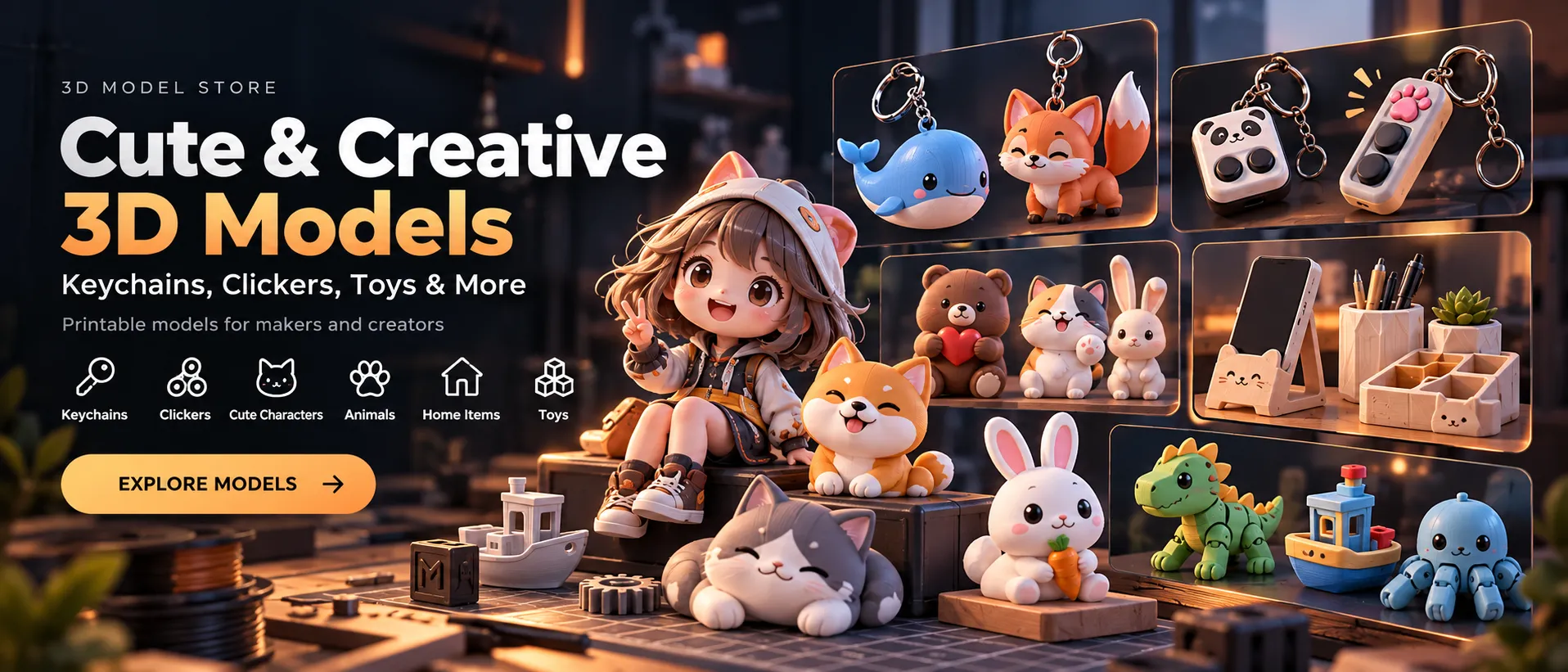 คอลเลกชันพวงกุญแจ ตัวละคร ของเล่น และของแต่งบ้านจากงาน 3D